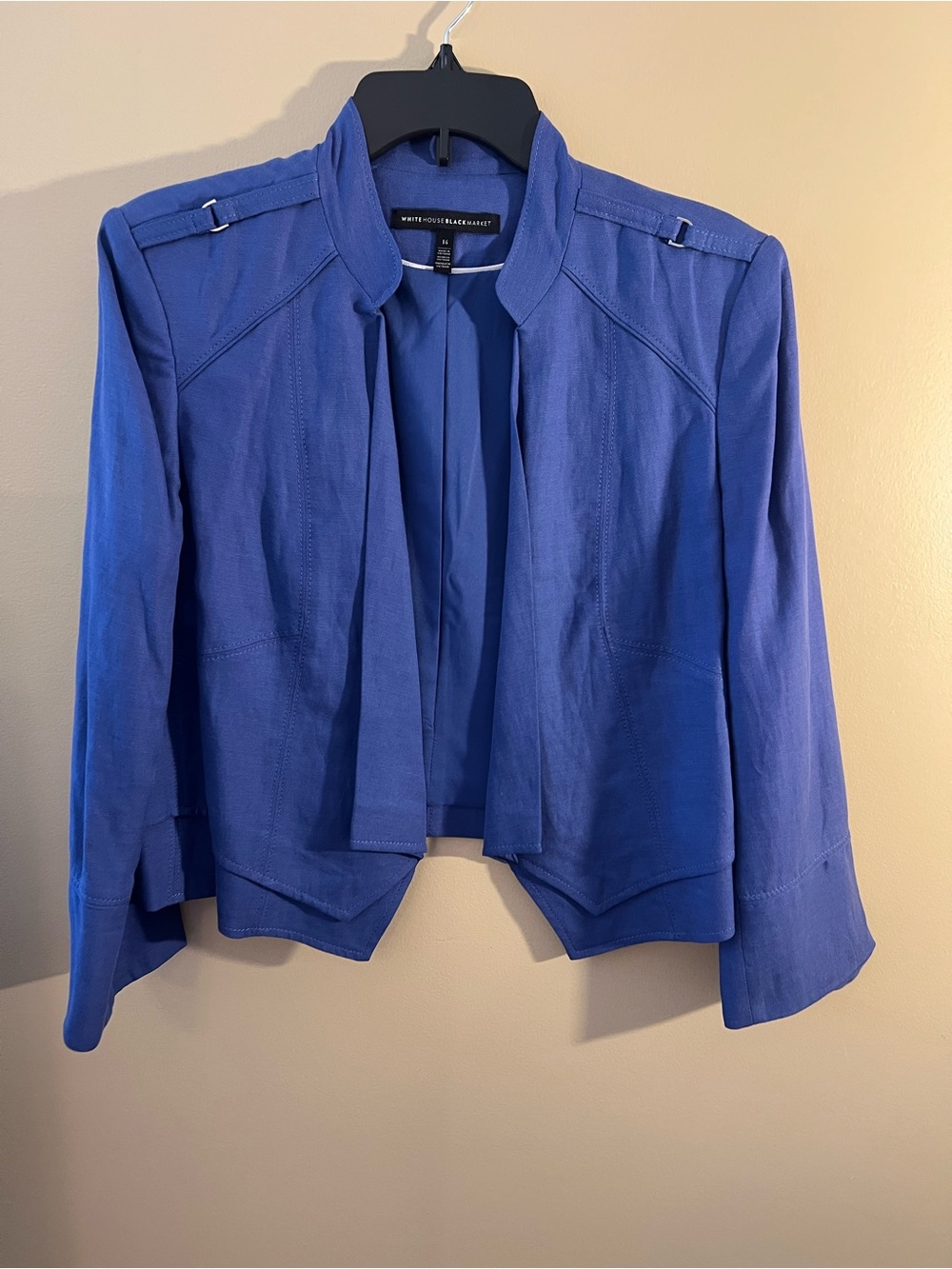 WHBM Periwinkle Blue Drape Open-Front Jacket w 3/4 sleeve